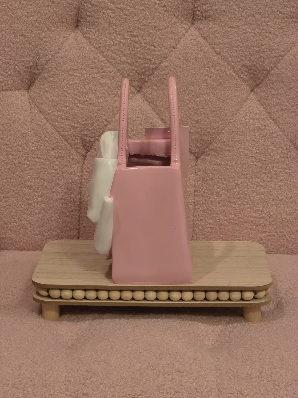 Pink Handbag with White Bow Accent